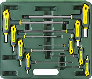Набор KRAFTOOL Ключи "INDUSTRIE" имбусовые,Cr-Mo(S2),Т-образные, эргоном двухкомп рукоятка,HEX,с шариком,9 шт,в боксе 27454-H9