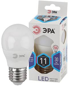 Лампочка светодиодная ЭРА STD LED P45-11W-840-E27 E27 / Е27 11Вт шар нейтральный белый свет