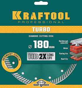 KRAFTOOL Turbo, 180 мм, (22.2 мм, 10 х 2.6 мм), сегментированный алмазный диск (36682-180)