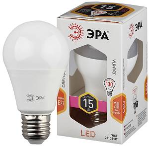 Лампочка светодиодная ЭРА STD LED A60-15W-827-E27 E27 / Е27 15 Вт груша теплый белый свет